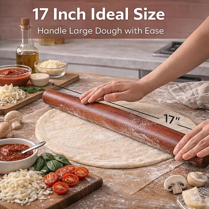 17 Inch French Rolling Pin, Wooden Dough Roller - Image 2