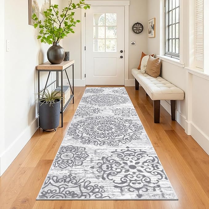 HEBE Hallway Runner Rug 3'x12' Washable Vintage Distressed Area Rugs Non Slip by HEBE
