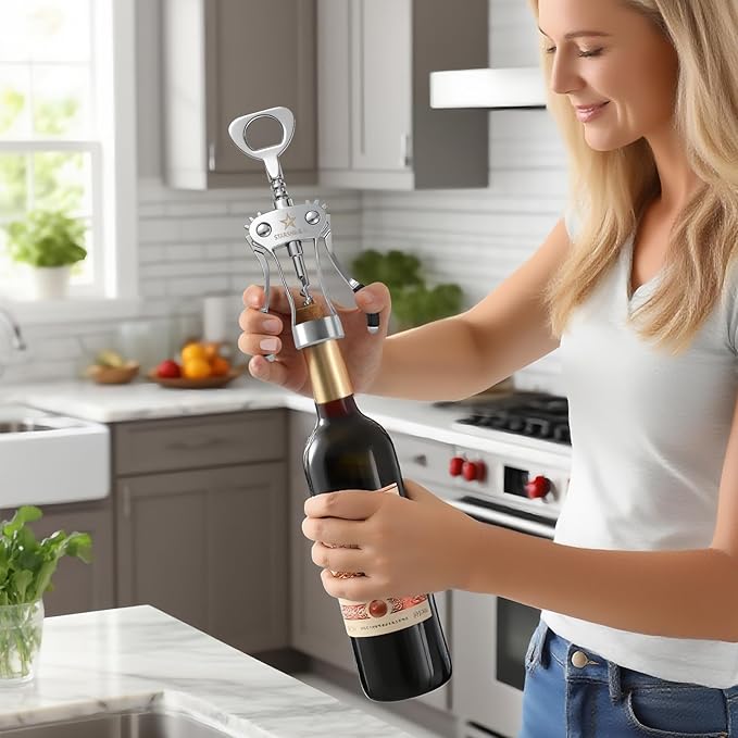 Wine Opener, Heavy-Duty Zinc Alloy Wing Corkscrew Manual Wine Bottle Opener - Image 8