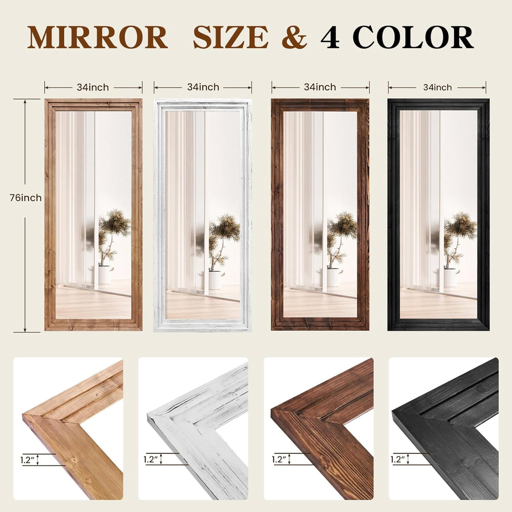 76x34in Full Length Mirror, 3-Tier Stepped Solid Wood Frame, Brown