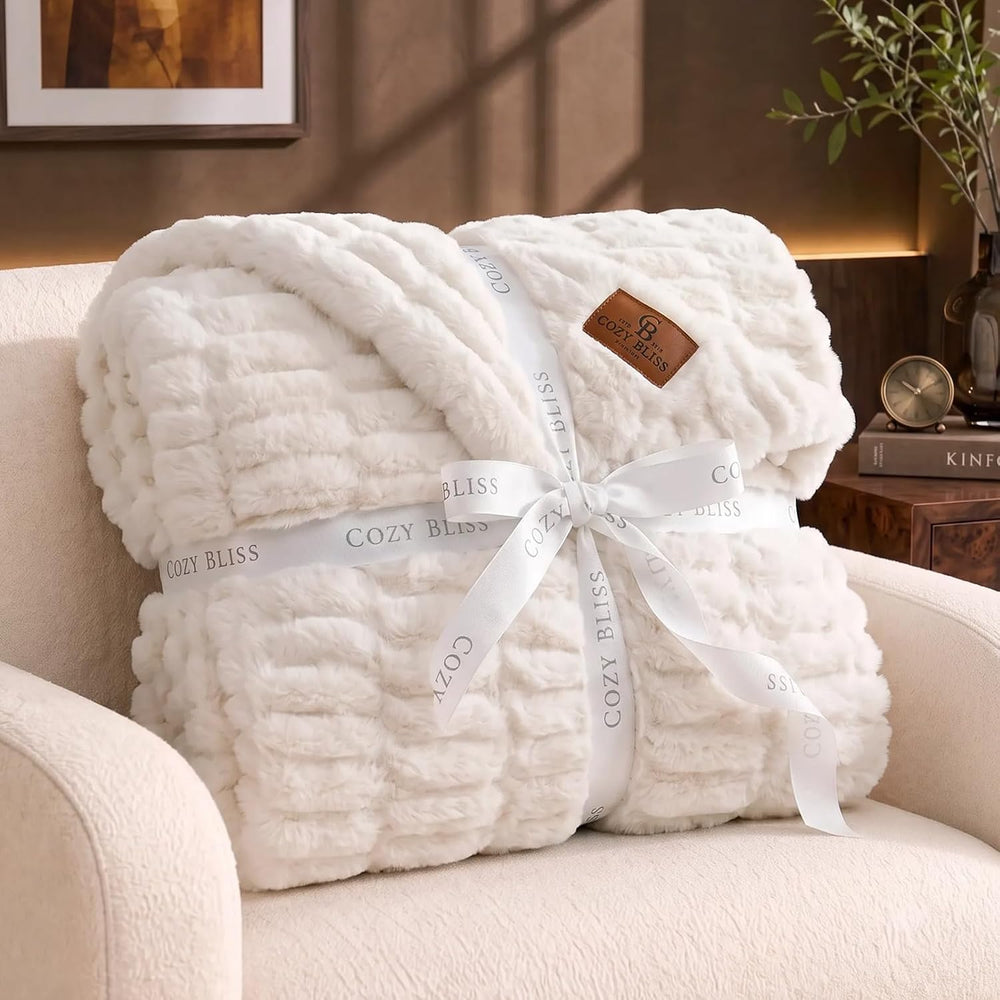 Cozy Bliss Double-Sided Soft Faux Fur Throw Blanket,50"x60", Cream ...