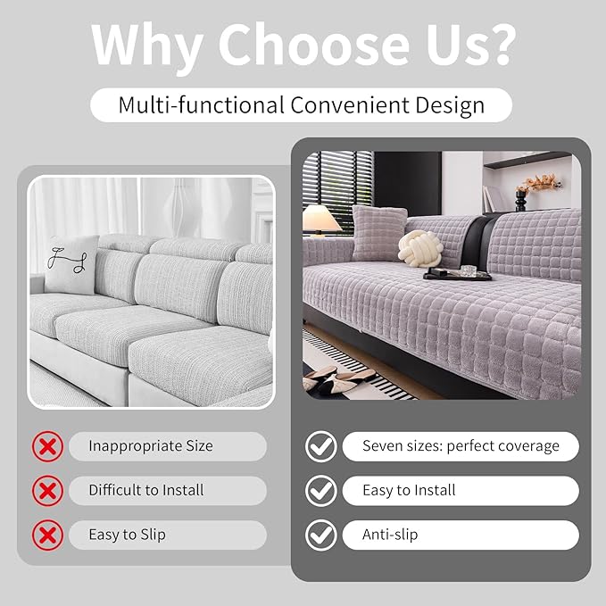 Velvet Couch Cover, Washable Sectional Sofa Cover, Anti Slip Sofa Slipcover - Image 5