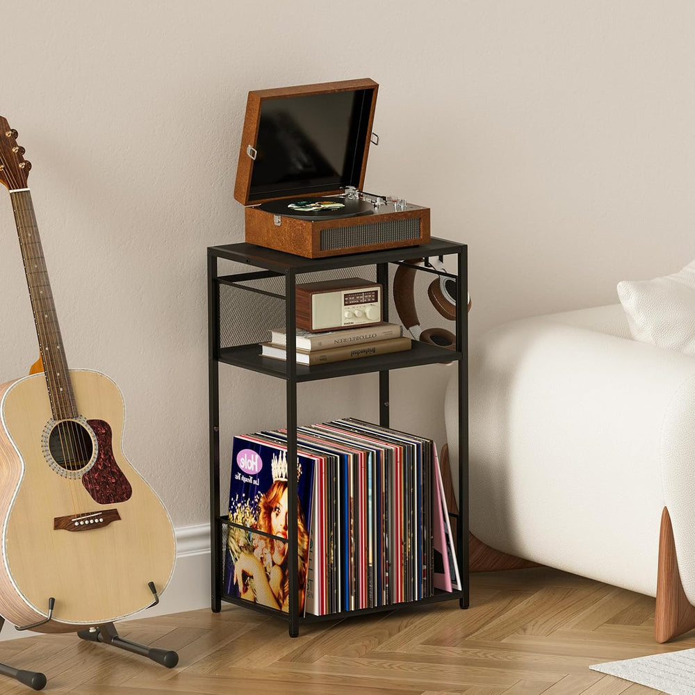 Aduanbang 3 Tier End Table,Record Player Stand with Storage Up to 100 Albums,...