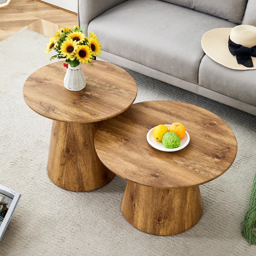 Nesting Coffee Table Set, Round Wood Grain Veneer, Mid-Century Modern | Class...