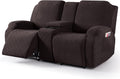 VANSOFY Stretch Recliner Loveseat Cover with Middle Console, Chocolate | 4-Pieces, Soft Furniture Protector, Washable Slipcover with Pocket, Pets Sofa Cover, High Stretchy fabric Couch Cover