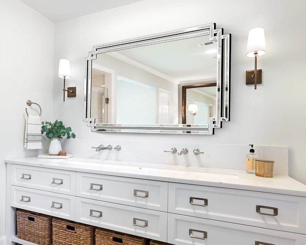 32" X 47" Large Bathroom Wall Mirror with Glass Pieces and Beveled ...