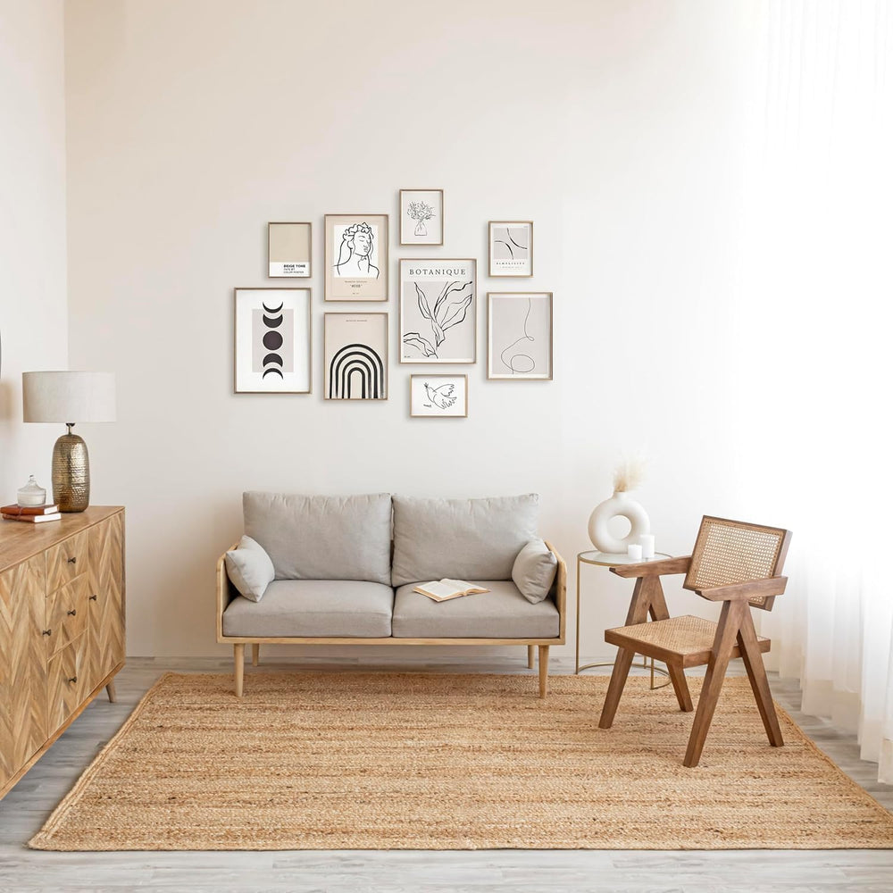 Pure Jute Braided Natural Farmhouse Area Rug, Rustic Vintage Bohemian Floor C...