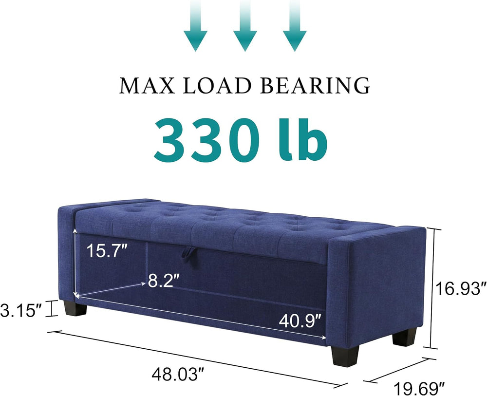 Huatean Home 48" Ottoman with Storage, Blue Storage Ottoman Bench