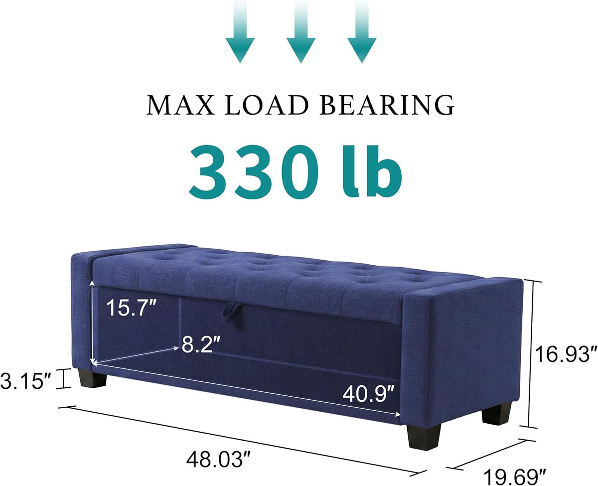 huatean home 48" ottoman with storage, blue storage shown in use