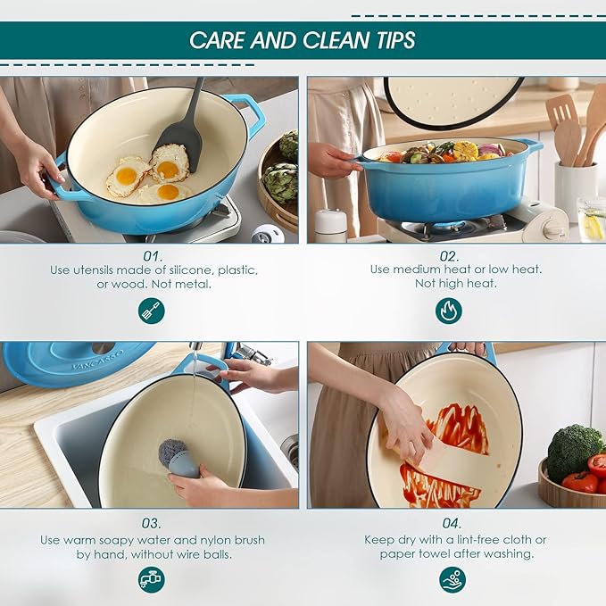 vancasso Enameled Cast Iron Dutch Oven, 9.3 Quart Dutch Oven Pot - Image 6