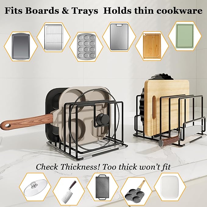 2 Pack Cutting Board Organizer and Pot Lid Holder, Kitchen Cabinet Organizer - Image 4