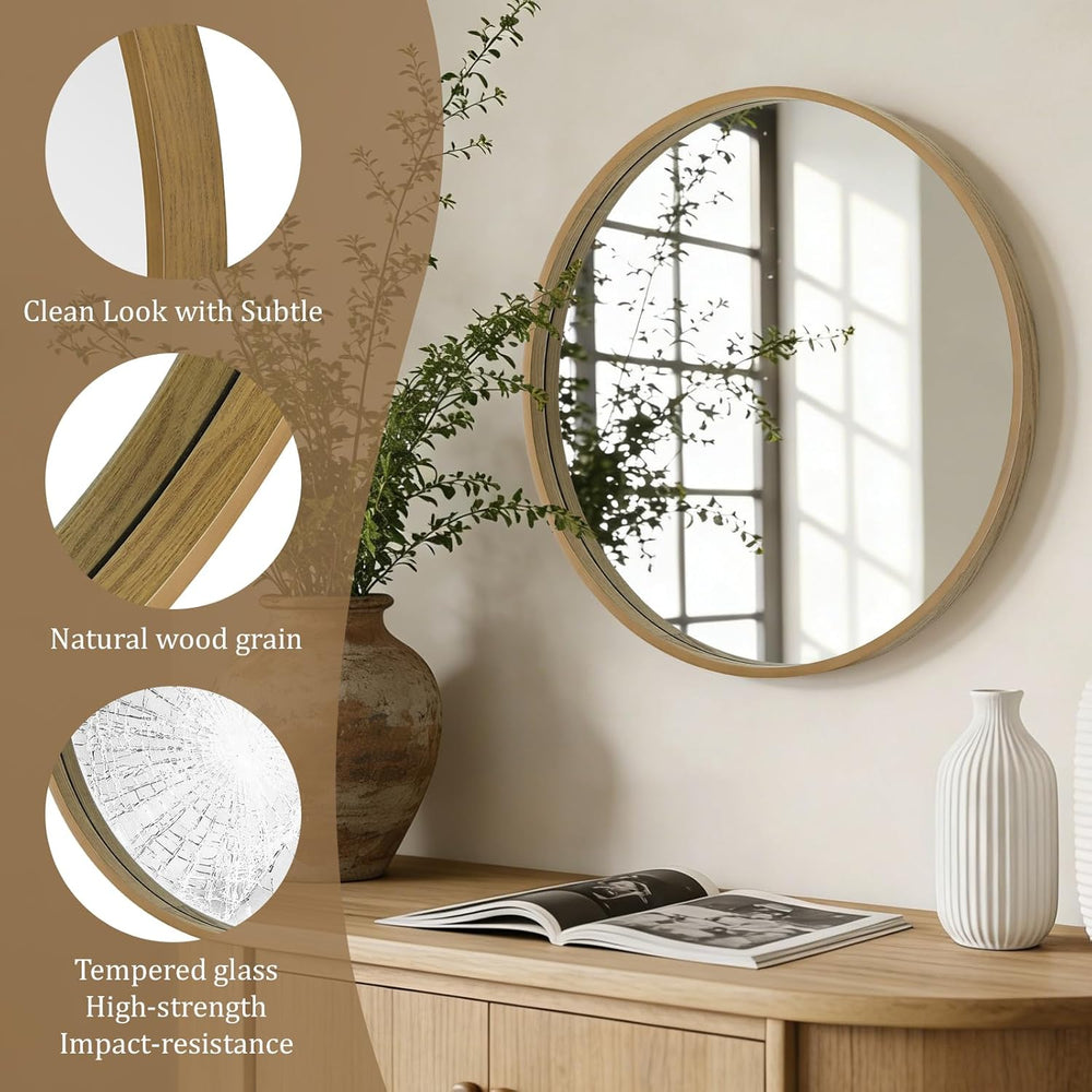 WallBeyond Round Wood Mirror 24 inch Circle Wall Mirror for Bathroom Round Wa...