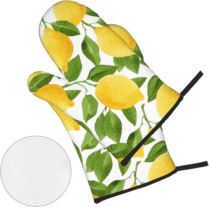 Bright Yellow Lemons Oven Mitts and Pot Holders Sets of 4, Resistant Hot Pads - Image 2