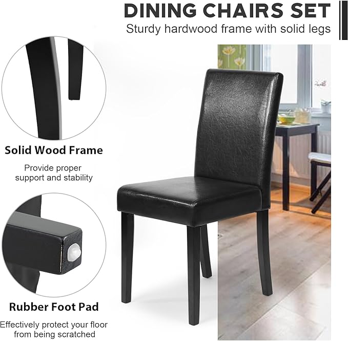 FDW Dining Chairs Set of 4,Dining Room Chairs,Side PU Cushion Chairs with Wat...