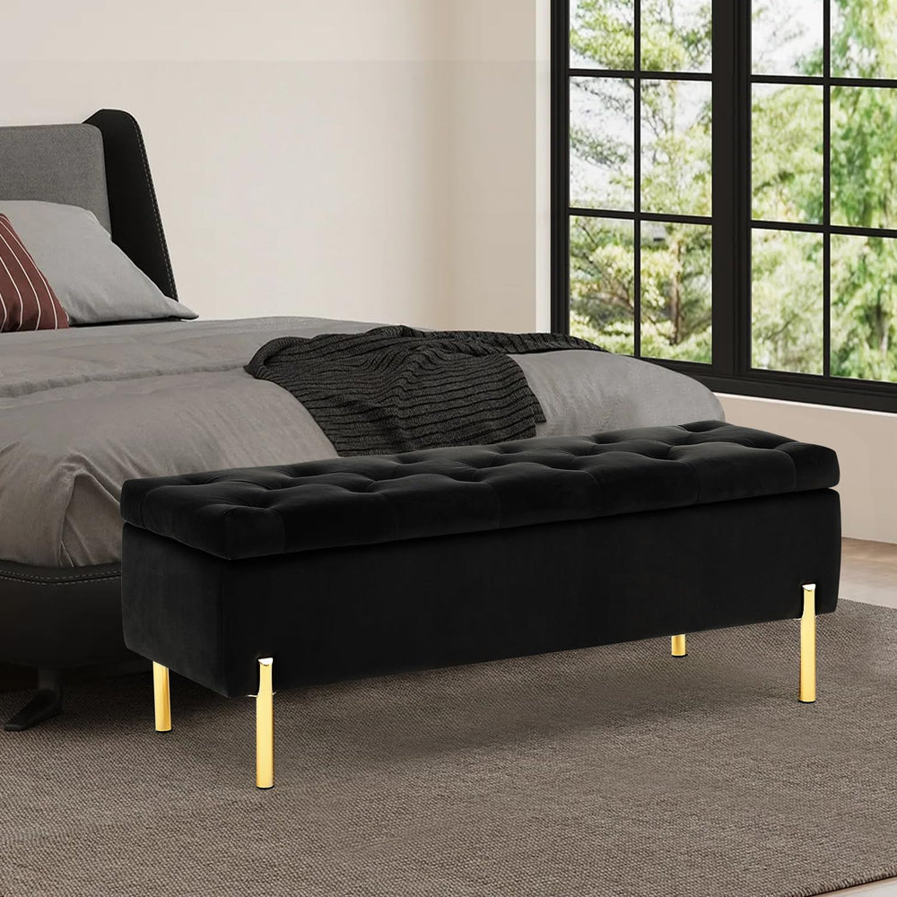Velvet Storage Bench Ottoman,Versatile Seating with Hidden Storage,End of Bed...