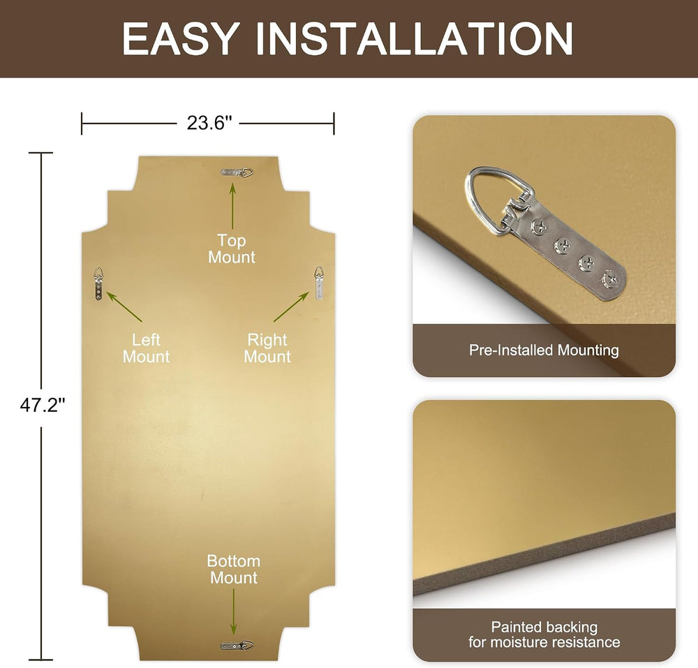 Full Length 47"x24" Beveled Gold Mirror for Wall, Gold Traditional ...