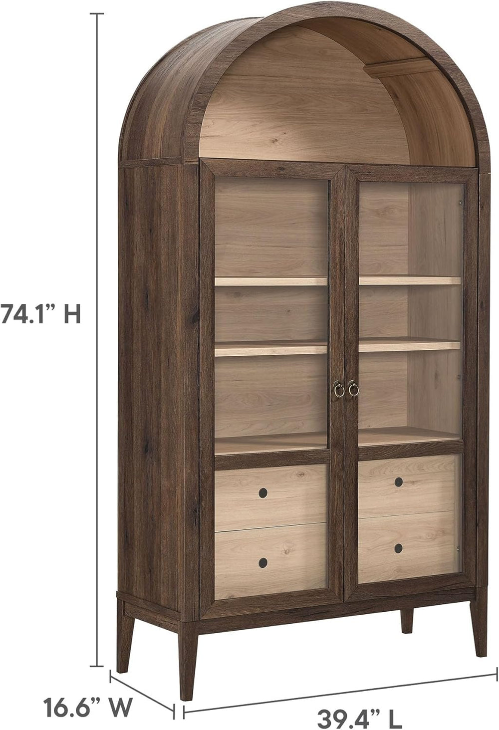 Modway Nolan Tall Arched Storage Display Cabinet in Walnut Light Oak - 74 Inc...