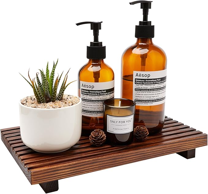 Renawe Farmhouse Bathroom Counter Tray Wood Display Pedesta Stand Kitchen by Renawe