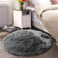 Latepis Round Area Rugs Dark Gray 6.7ft Faux Sheepskin Fur Circle Rug by Latepis