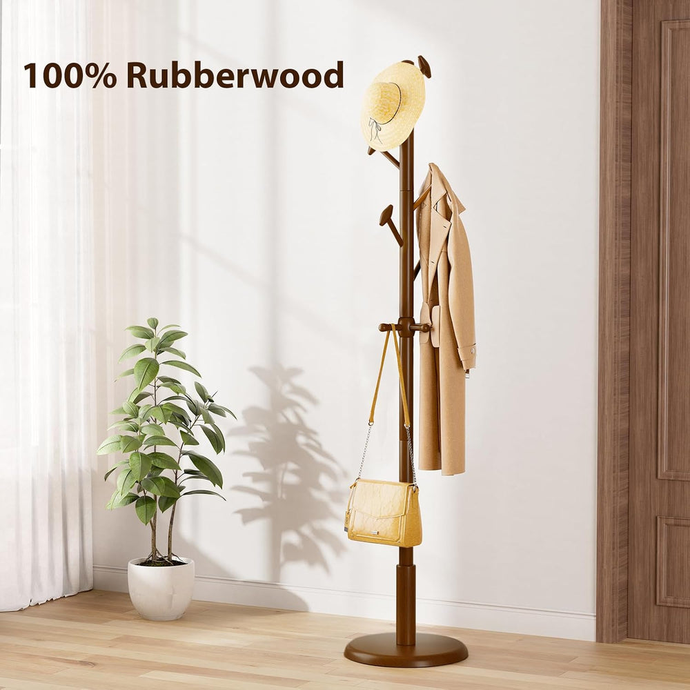Taitiy Solid Wood Coat Rack Freestanding Coat Tree with 10 Hooks for Bedroom,...
