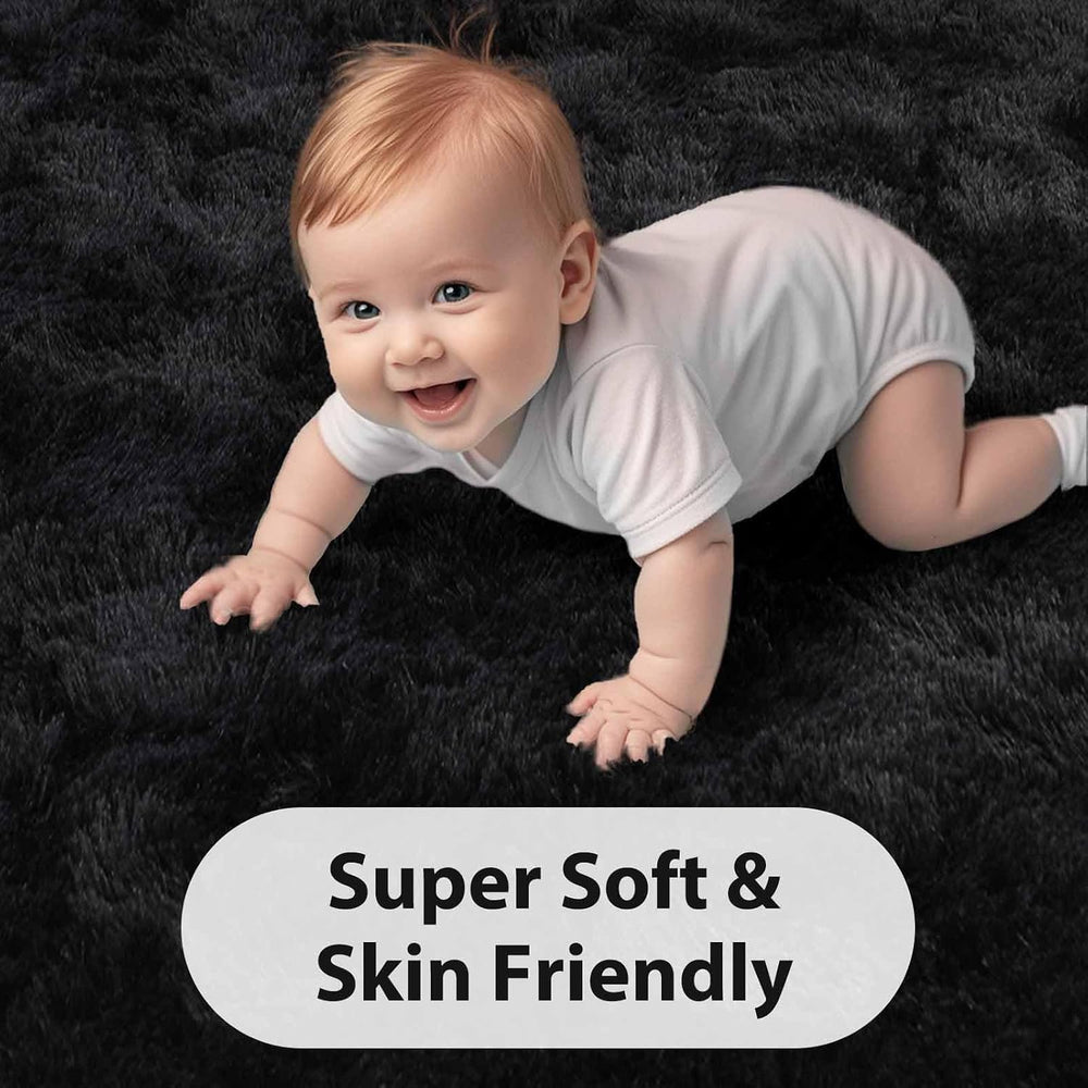 FinRèc Home 8x10 Non-Slip Fluffy Area Rugs for Living Room (Black)