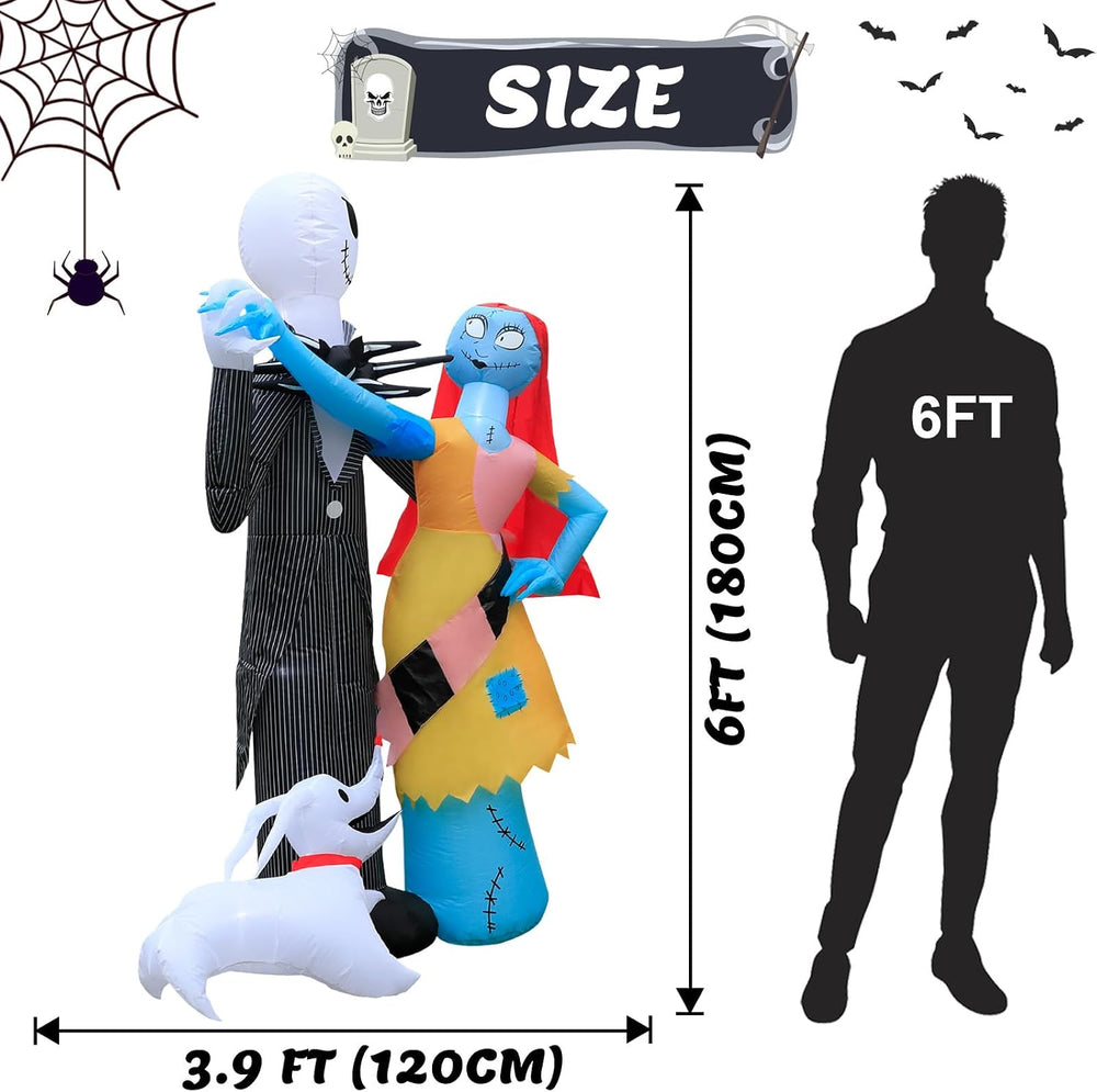6FT Halloween Outdoor inflatables Decorations,Blow Up Skeleton and Dog Decora...