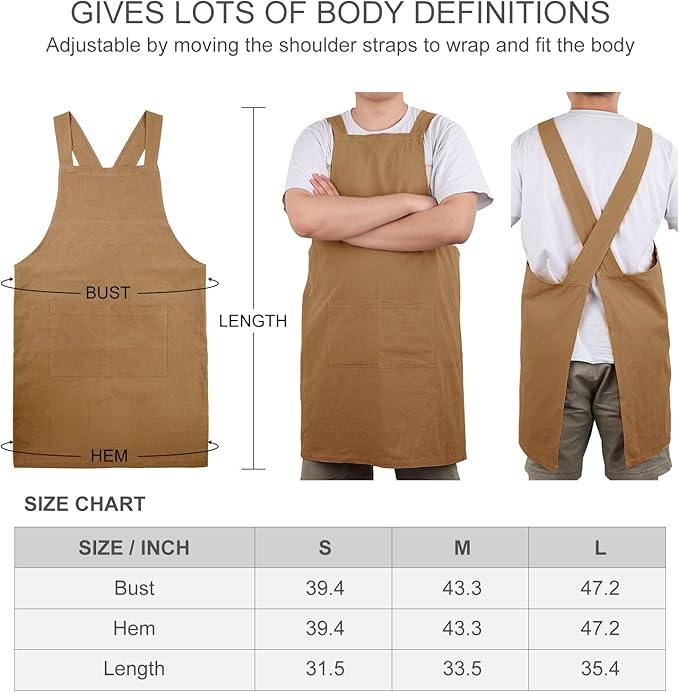ELEZAY Aprons for Women with Pockets Plus Size Comfort Cross Back No Tie Cotton - Image 5