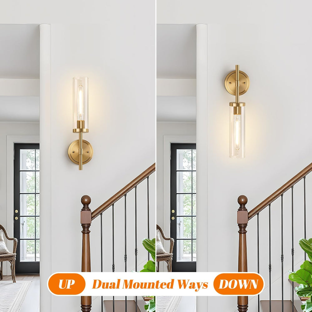 [Hardwired] Wall Sconces Set of Two, Brushed Gold Bathroom Sconces Wall Decor...