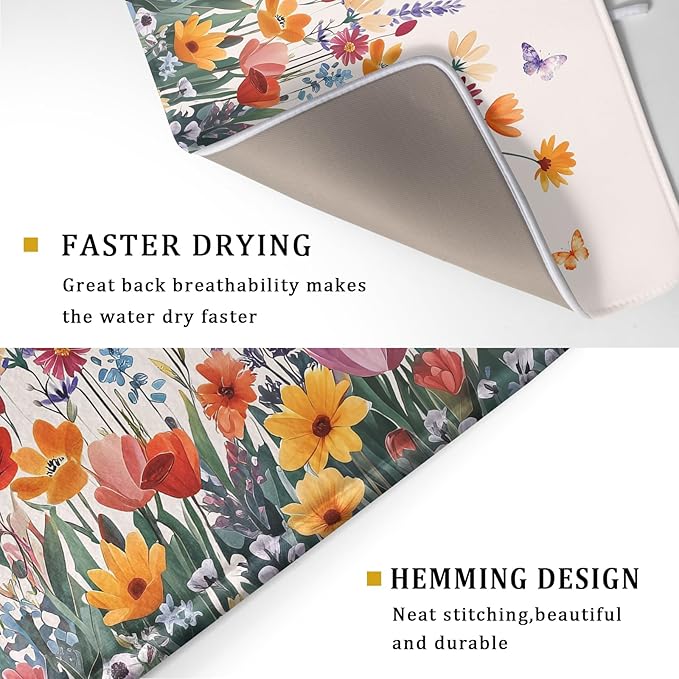 Kawani Spring Summer Flowers Dish Drying Mat - Image 3