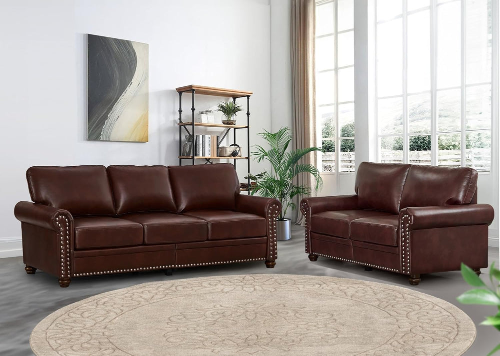 2 Piece Faux Leather Sofa Set,Modern Couch and Loveseat Sets with Storage,Mid...