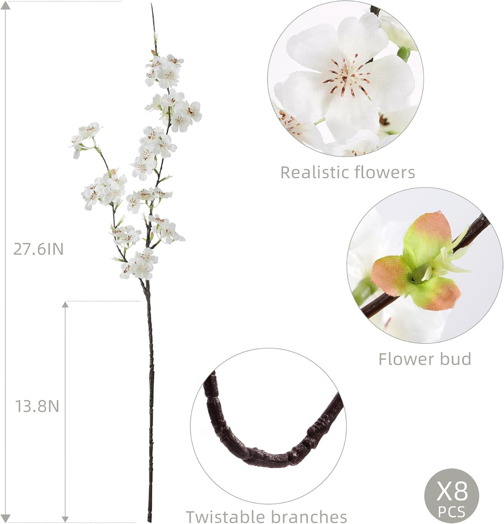 Artificial Cherry Blossom Branches 27.6In Silk Cherry Blossom Branches 8PCS L...