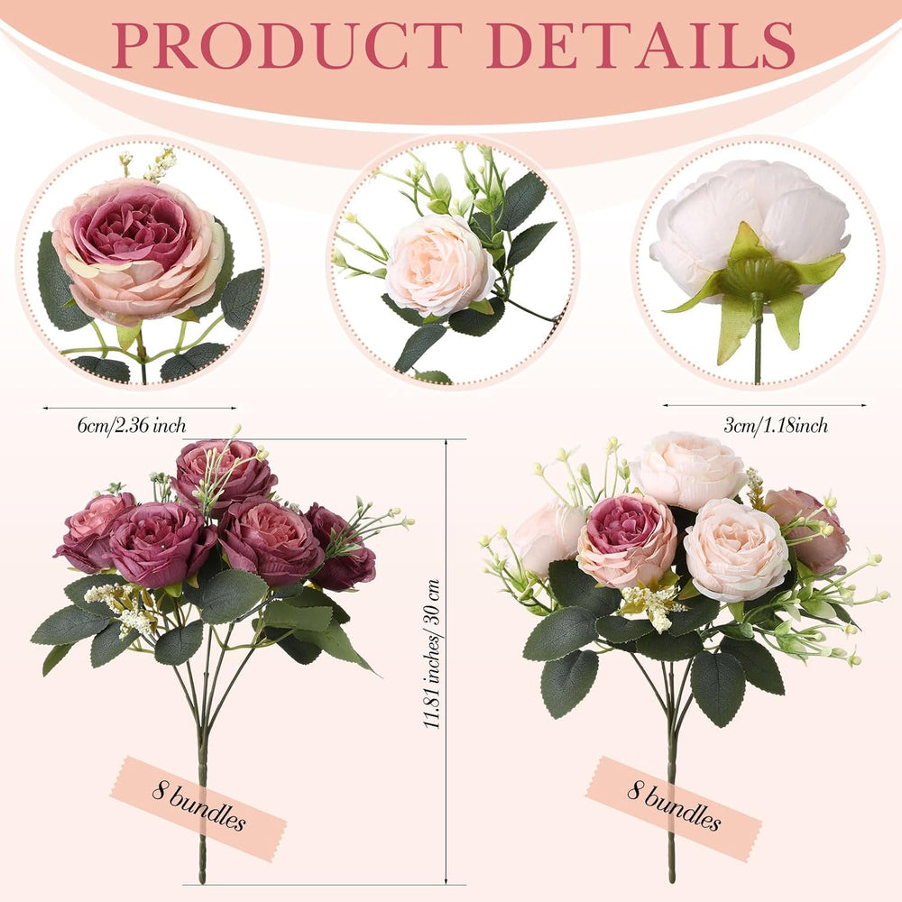 Geosar 16 Bundles Artificial Peonies Flowers,Dusty Pink, Dusty Rose