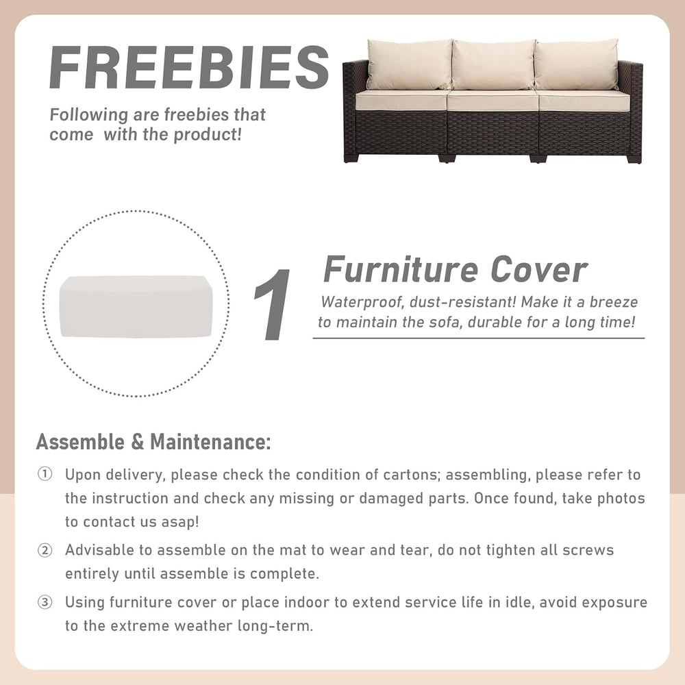 Outdoor Furniture Couch 3 Seater Sofa Outdoor Brown Wicker Sofa Deep Seat Hig...