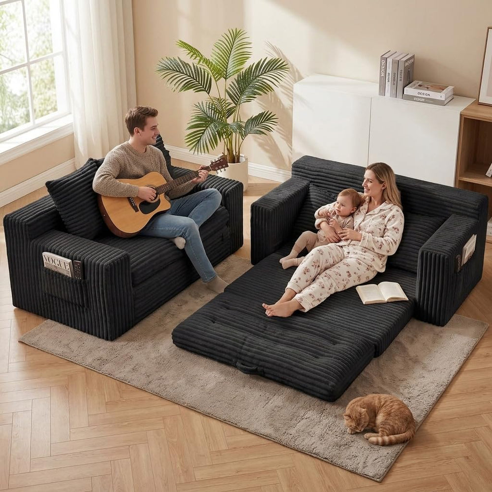 56'' Convertible Boneless Couch, Trifold Sofa Bed/Futon Sleeper with ...