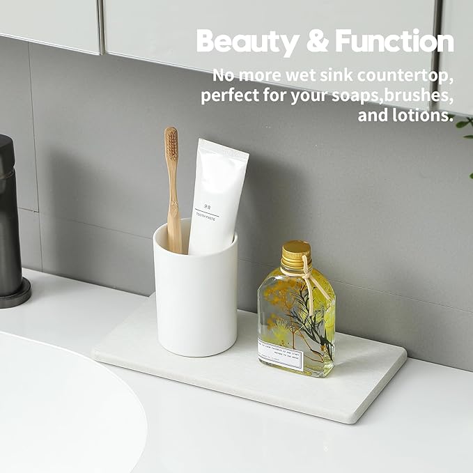 2PCS 10"x 5" Large Bathroom Sink Vanity Trays, Water Absorbing Diatomite Stone - Image 3