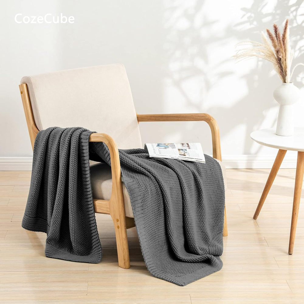 CozeCube Charcoal Grey Seed Stitch Throw Blanket 50"x60", Farmhouse...