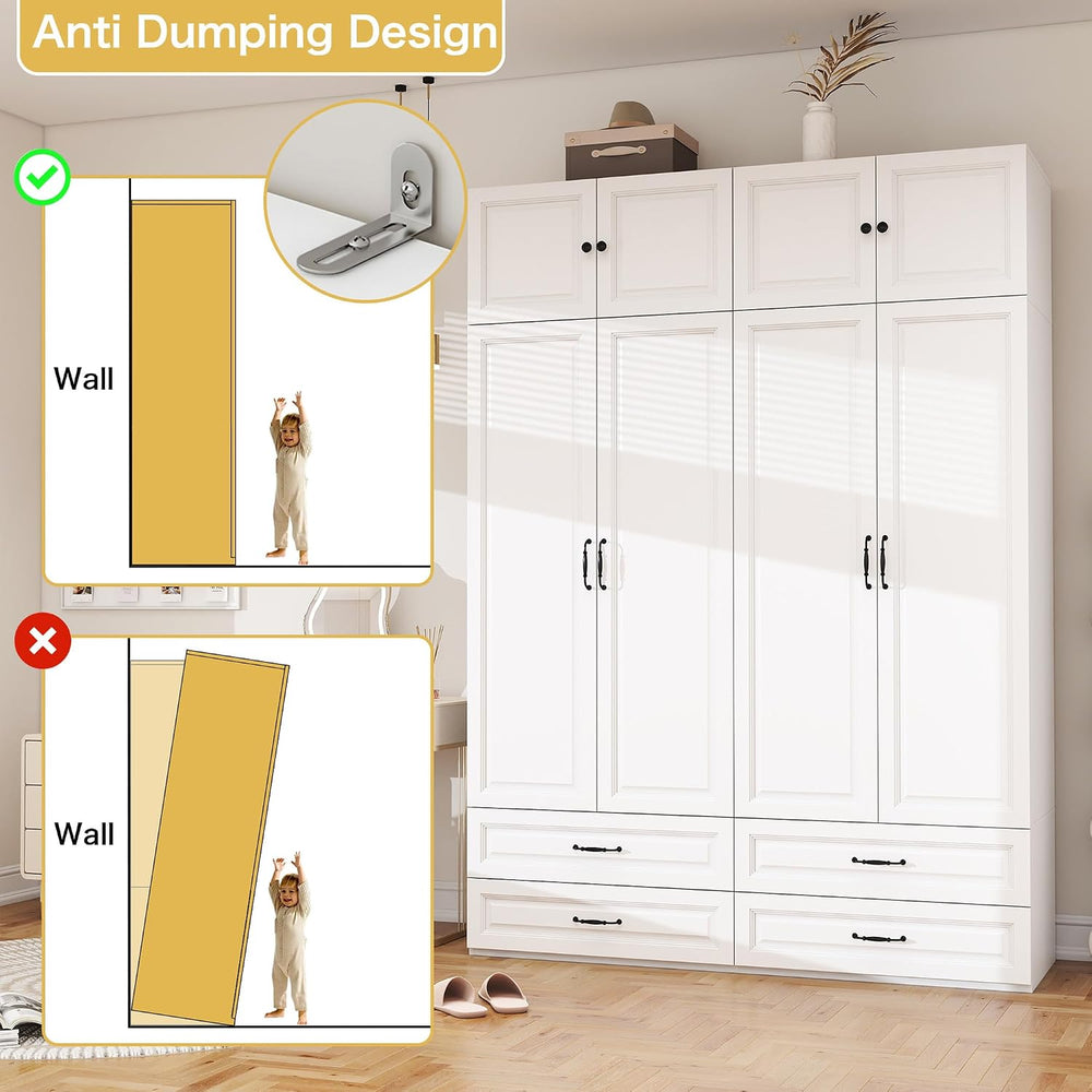 White Armoire Wardrobe Closet with 4 Drawers: 89" H x 63" W