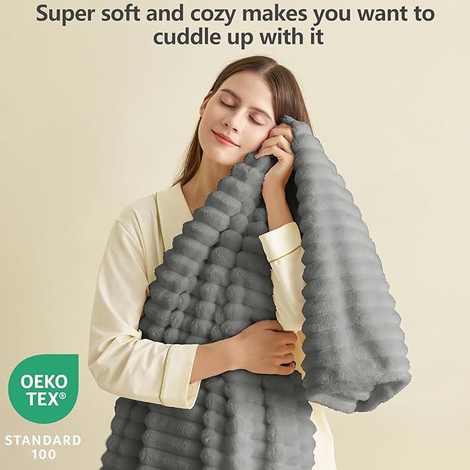 HIMEET Grey Ribbed Twin Blanket - Image 2
