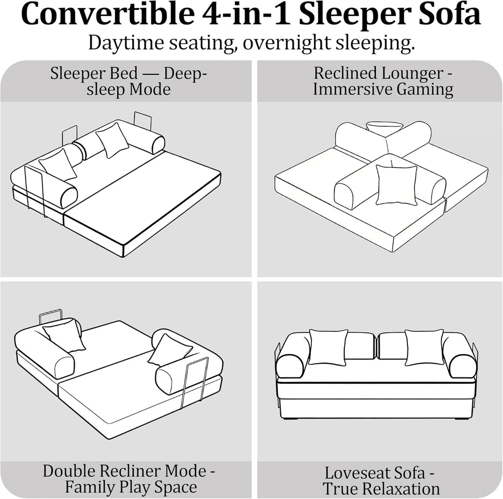 59'' Convertible Compressed Corduroy Folding Cloud Sofa Bed, Modern B...
