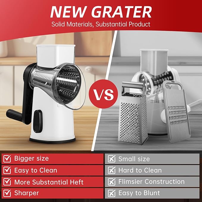 Rotary Cheese Graters with 4 Blades, Hand Crank Cheese Grater with Waffle Slicer - Image 5