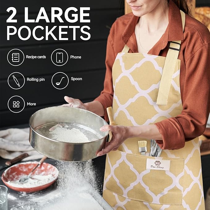 2 Pieces Aprons for Women with Pockets, Cotton Linen Waterproof Kitchen Cooking - Image 5