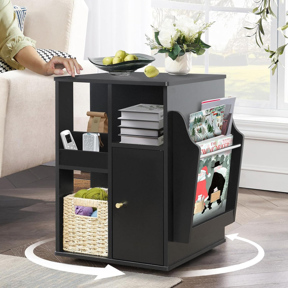 TooCust Rotating End Table with Storage, Square Rotating Side Table Living Ro...