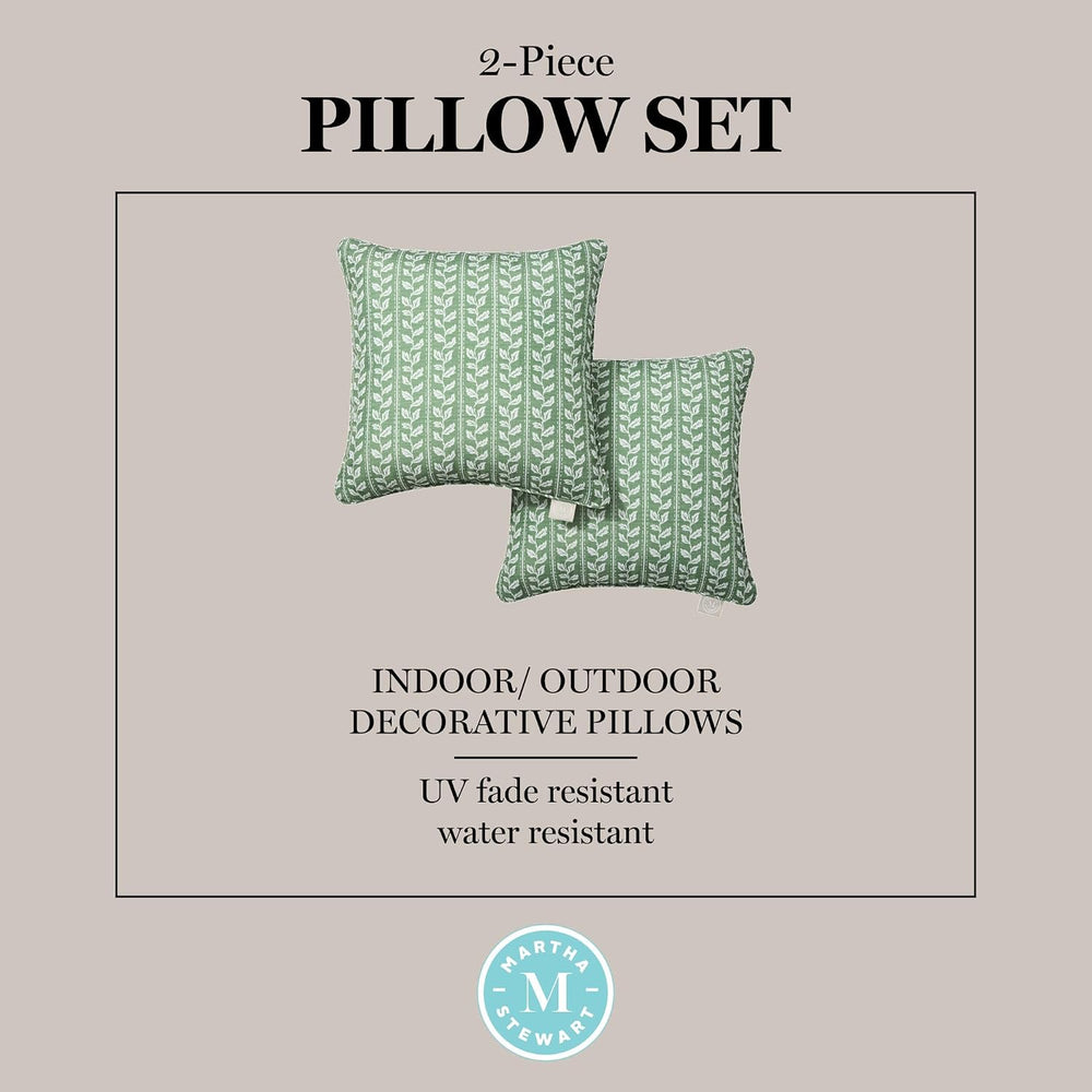 Martha Stewart Vineyard Vines Indoor Outdoor Decorative Pillow 2-Pack Set, UV...