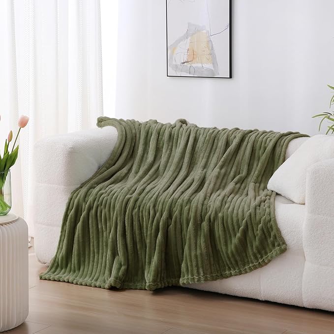 Olive Green Fleece Throw Blanket 90”×90” - Image 3
