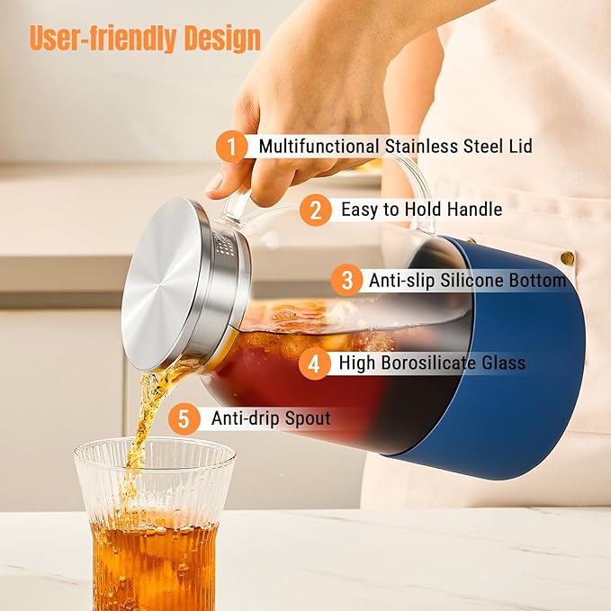 PARACITY Water Pitcher with Silicone Base 61oz/ 1.8L, Hot& Cold Glass Pitcher - Image 5