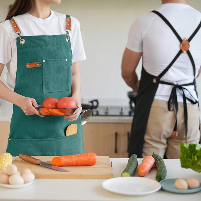 Aoomzoon Canvas Aprons for Men Chef Apron, Work Apron - 16oz Heavy Duty Cross - Image 7