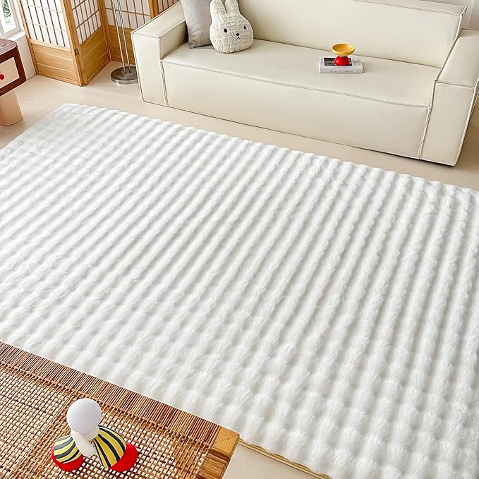 White Rabbit Plush Rug 6'x9', Fluffy Faux Fur Shaggy Area Rug - Image 4