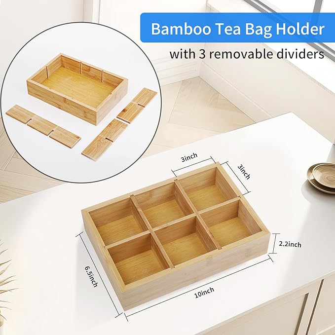 Wood Tea Bag Organizer with 6 Slots – Tea Bag Holder and Tea Organizer - Image 2