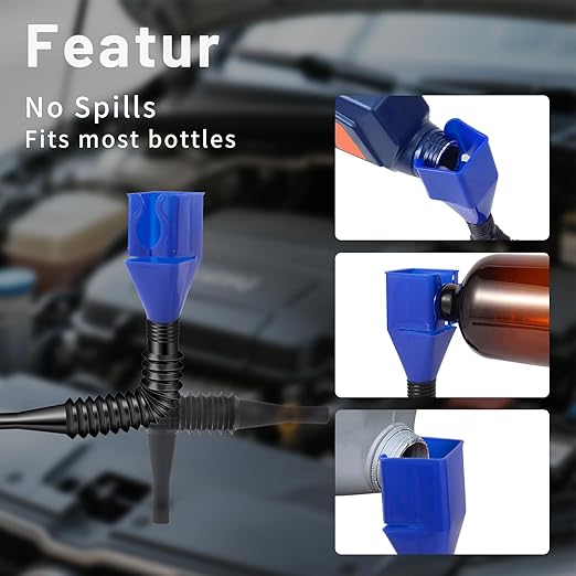 3-Pack Flexible Car Funnel for Oil Change, Retractable Snap-On Automotive Funnel - Image 3