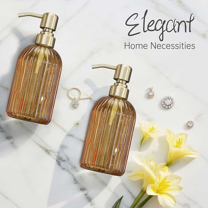 16 OZ Amber Glass Soap Dispenser, Amber Stripe Bathroom Hand Soap Dispensers - Image 6